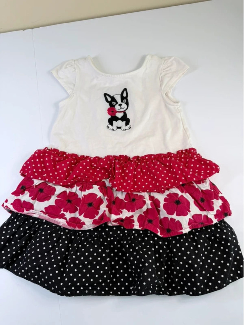 Vintage 2009 Gymboree Puppy Love Toddler Girls 4T Boston Terrier Tiered Dress
